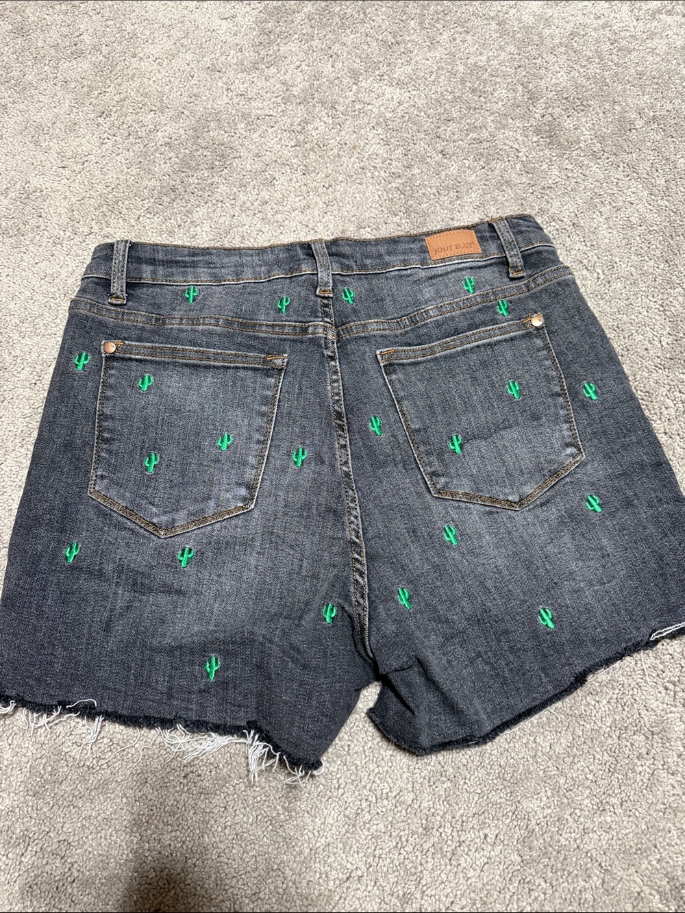 Judy Blue Black Denim Shorts with Green Cactus Embroidery - Picture 2 of 2